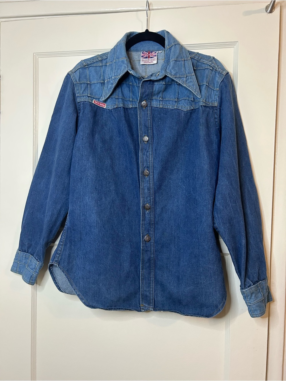 Vintage Brittania Two-Tone Denim Button-Down Shirt - Blue